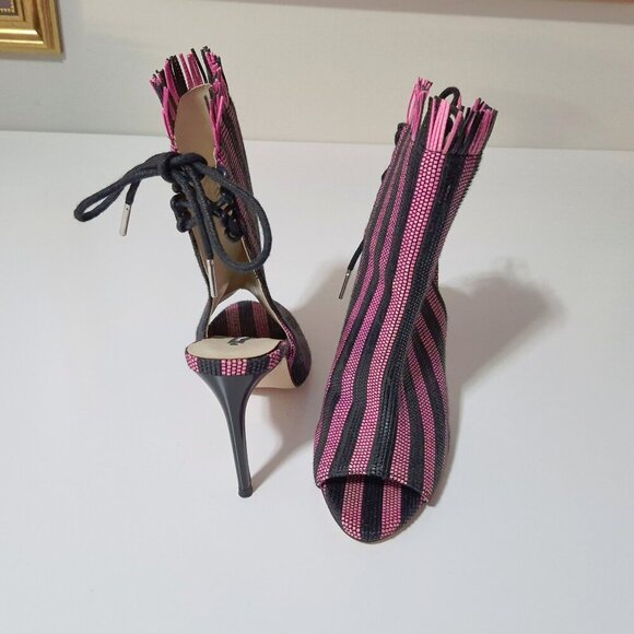 NWOT Zara black & purple pink textured striped open toe & back heeled booties - Picture 10 of 15